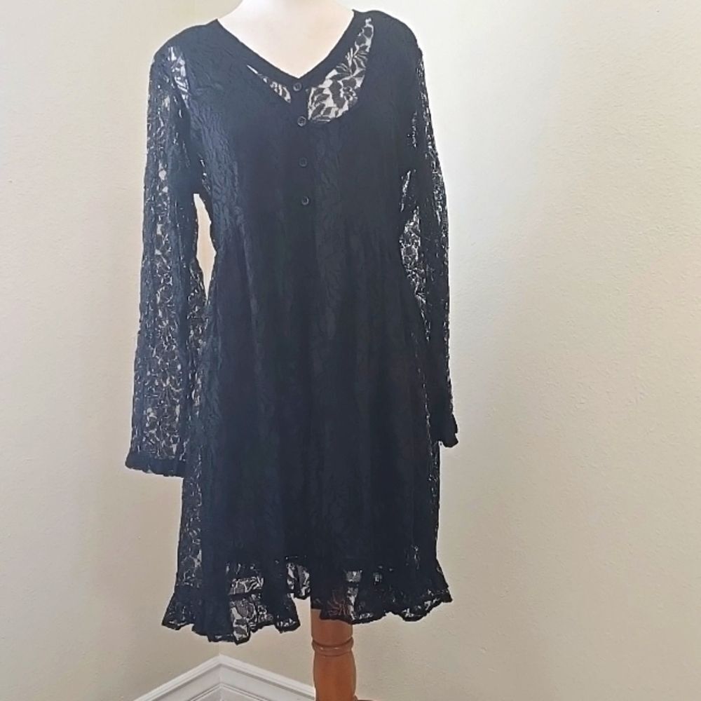 90s‎ Vintage Starina Goth Vampire Lace Bkack Dress S